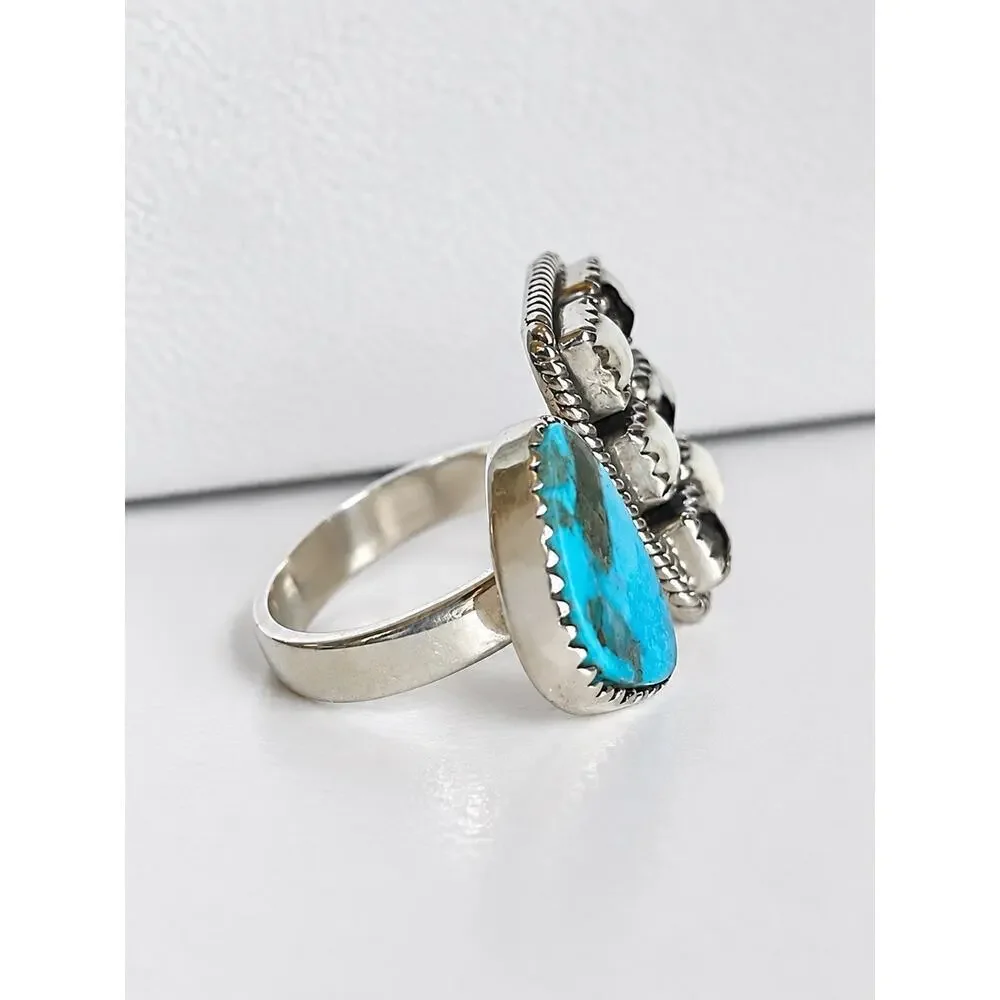 Sterling Silver White Buffalo Turquoise Adjustable Ring Southwestern Size 6-9